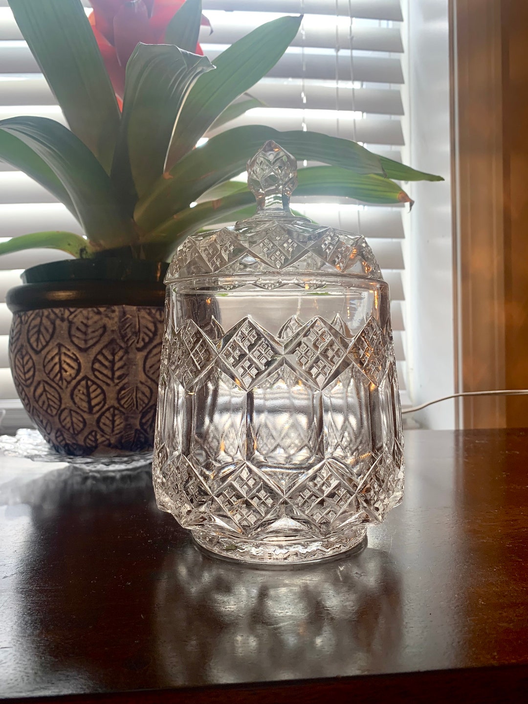 Large Candy Jar and Lid by Imperial Glass in Pattern Three in Etsy
