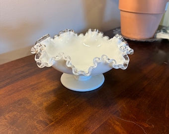 希少　fenton シルバーターコイズ　クレスト　ボンボン　ミルクグラス Fenton Large 10 1/4