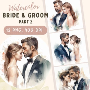Braut und Bräutigam Aquarell Clipart - Teil 2, 12 hochwertige PNG, Braut Clipart, Hochzeit romantische Clipart, Kartenherstellung, kommerzielle Nutzung