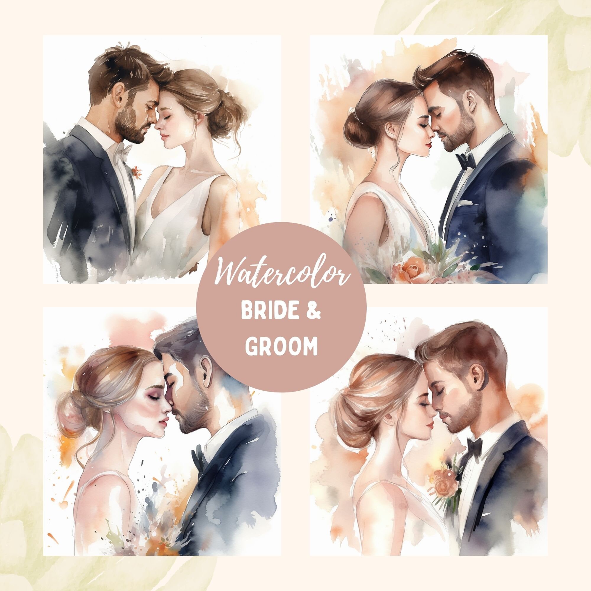 Bride and Groom Watercolor Clipart - Part 1, 12 High Quality PNG ...