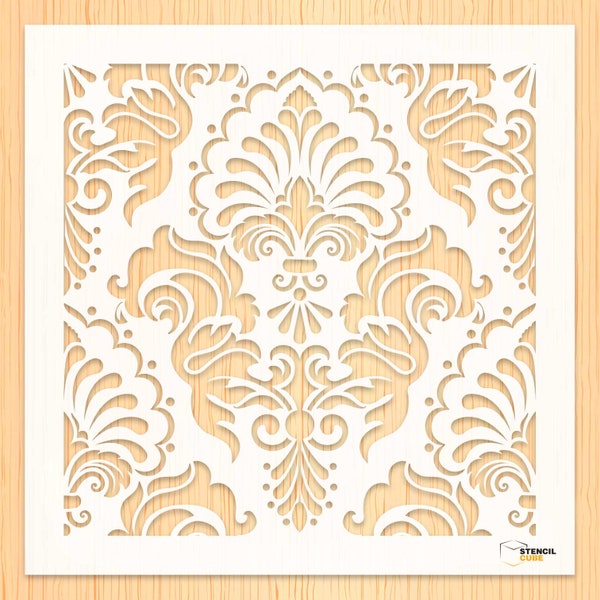 Seamless damask wall pattern stencil