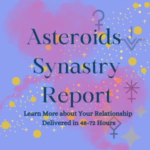 Em 48-72 horas - Relatório personalizado de sinastria de 7 asteroides para sua conexão amorosa em PDF, mapa astral individual combinado, leitura astrológica