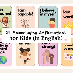 Afirmaciones para niños / Inglés / Declaraciones positivas / Recordatorios diarios / Digital / Descargar / Autoconfianza / Empoderar /
