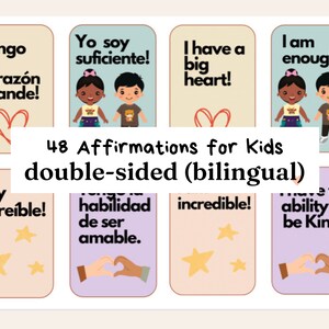 Bilingual Affirmation Cards for Kids | English & Spanish | Digital download | Printable | Positive Reminders | Afirmaciones | Para niños
