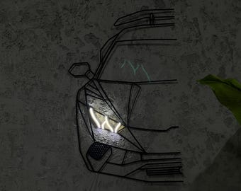 Metal Neon Car Metal Decor -  Metal Led Wall Art - Unique Man Cave Art For Enthusiast - Industrial Chic Wall Design - Neon Sign - Car Lover