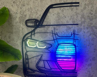 M4 G80 Car Wall Art- Industrial Chic Neon Silhouette - Metal Neon Sign - Formula Racing Car Silhouette - Gift for Him -Racing Car Wall Art