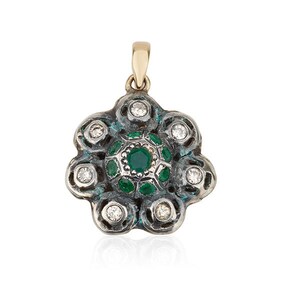 Floral pendant, antique emerald pendant, An antique emerald and diamond pendant, vintage emerald pendant