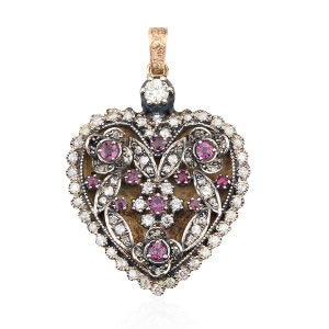 heart pendant, vintage heart pendant, Ruby diamond heart pendant, heart pendants