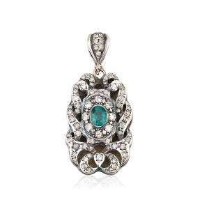 emerald, emerald pendant, vintage pendant,emerald green ,emerald diamonds, Antique emerald pendant