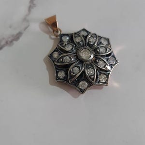 Flower pendant, vintage pendant, vintage flower pendant, diamond flower, silver pendant with gold combination