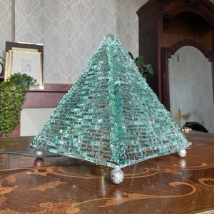Vintage glass and metal pyramid lamp
