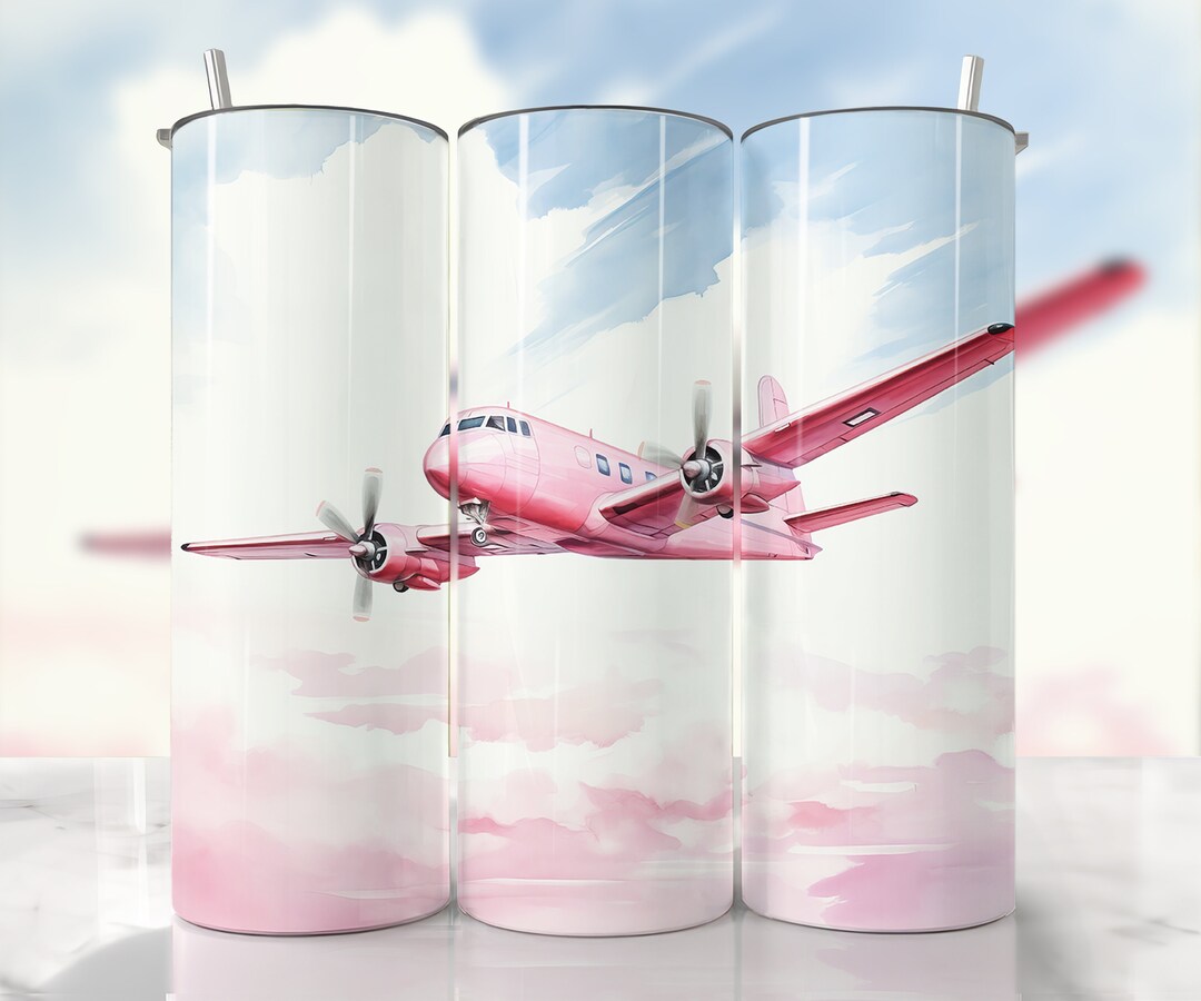 Airplane Tumbler Wrap, Pilot Tumbler Wrap PNG, Pink Plane Tumbler Wrap, Airplane, Straight