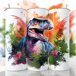 Opakowanie na kubek dinozaura, bezszwowe opakowanie na kubek Png, akwarelowy dinozaur, proste i stożkowe opakowanie na kubek, Dinozaur Png, opakowanie na kubek dla chłopców