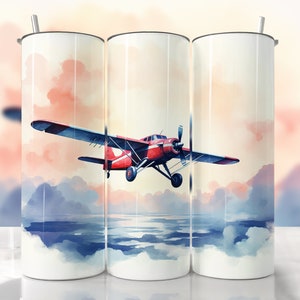 Airplane Tumbler Wrap, Pilot Tumbler Wrap, Watercolor Tumbler ATV Wrap, Straight & Tapered Tumbler Wrap, Flying Plane Tumbler, Airplane PNG