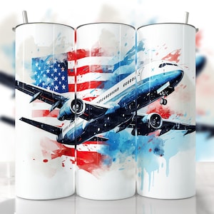 Airplane Tumbler Wrap, Pilot Tumbler Wrap, American Tumbler Wrap, Airplane, Straight & Tapered Tumbler Wrap, Plane Taking Off Tumbler