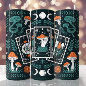 Envoltura de vaso con cartas del tarot sin costuras, diseño de vaso de bruja, arte bohemio del tarot, artículos místicos para beber, idea de regalo espiritual, envoltura de taza personalizable PNG