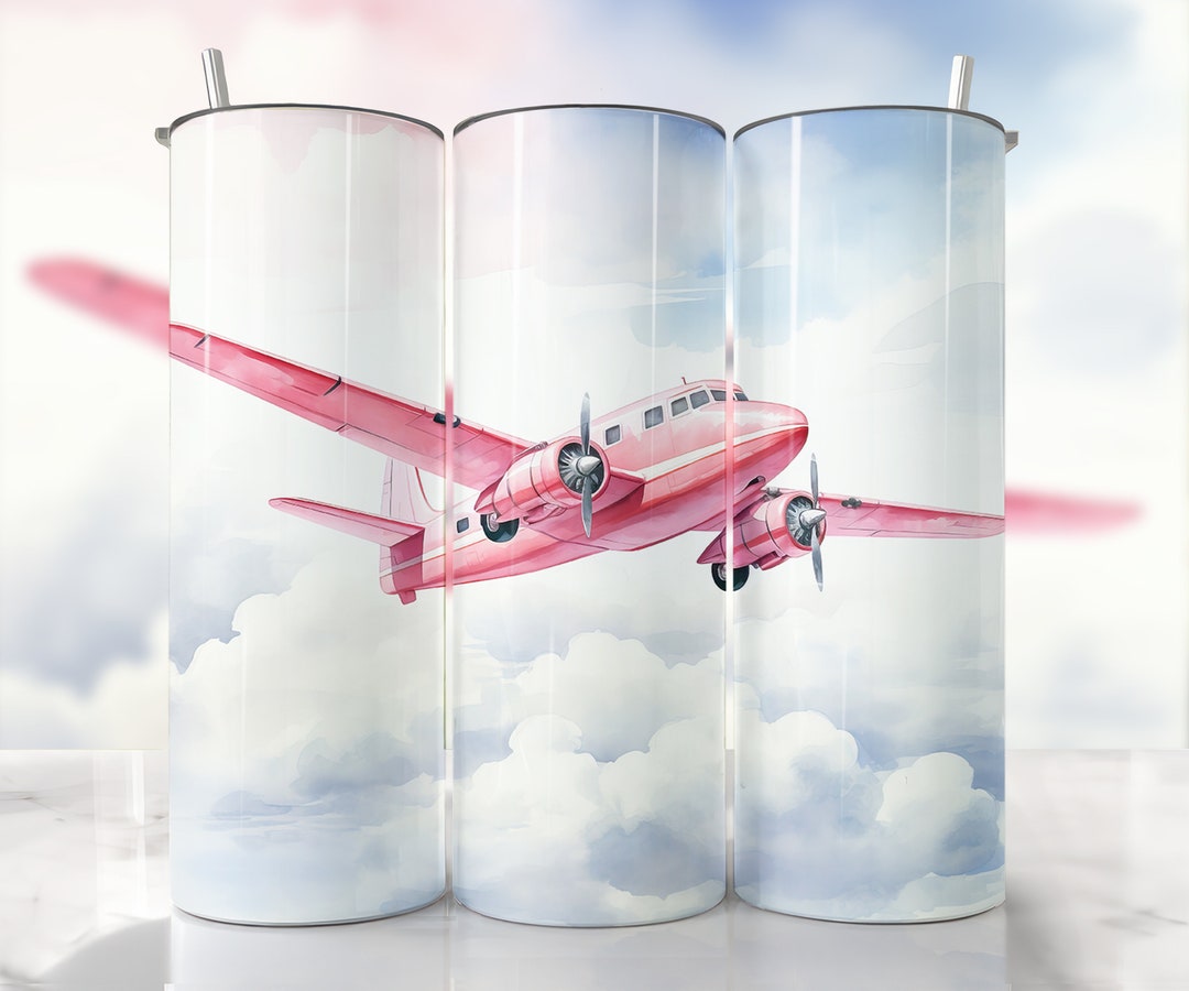 Airplane Tumbler Wrap, Pilot Tumbler Wrap, Pink Plane Tumbler Wrap, Airplane, Straight & Tapered