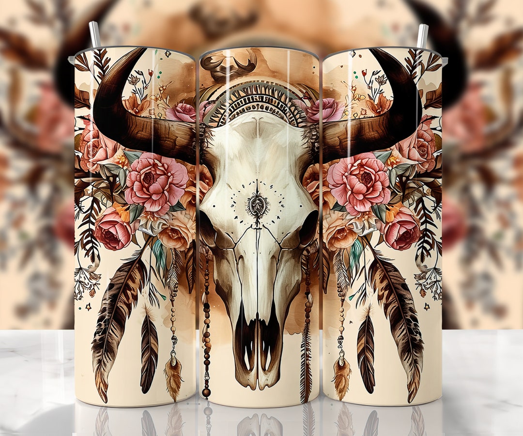 Boho Cow Skull Tumbler Wrap, Country Tumbler Wrap, Western Tumbler Wrap ...