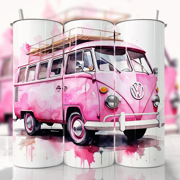 Van Tumbler Wrap, Pink Van Wrap, Straight & Tapered Tumbler, Retro Hippie Van, Camper Hippie Van, Van Sublimation, Retro Camper PNG