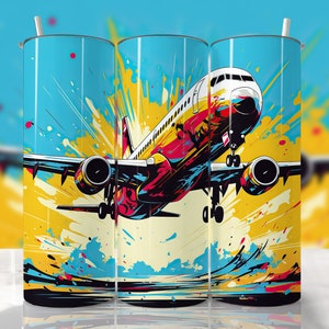 Airplane Tumbler Wrap, Pilot Tumbler Wrap, Graffiti Tumbler Wrap, Airplane, Straight & Tapered Tumbler Wrap, PNG Plane Taking Off Tumbler