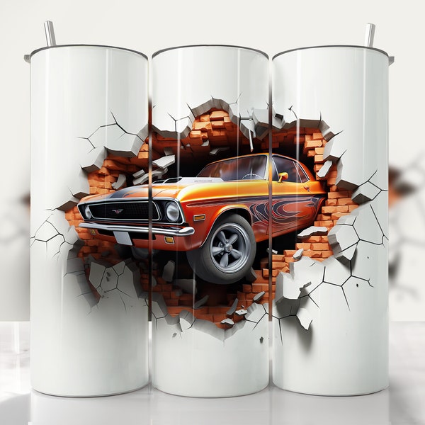 3D Muscle Car Tumbler Wrap, Wall Break Tumbler Wrap, Straight & Tapered Tumbler Wrap, Car Png, Car Sublimation, Classic Car Tumbler