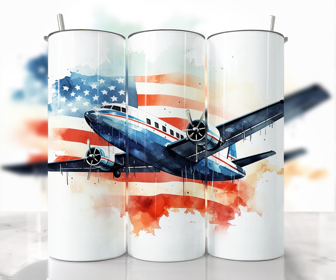 Airplane Tumbler Wrap, Pilot Tumbler Wrap, American Tumbler Wrap, Airplane, Straight & Tapered