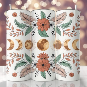 Moon Phases Tumbler Wrap, Celestial Galaxy Cup Design, Lunar Boho Sublimation Wrap for 20oz Skinny Tumbler, Digital Download