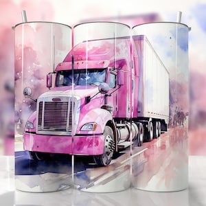 Truck Tumbler Wrap, Pink Truck Tumbler, PNG Straight & Tapered Tumbler Wrap, Truck Driver Wrap, Truck Sublimation Tumbler