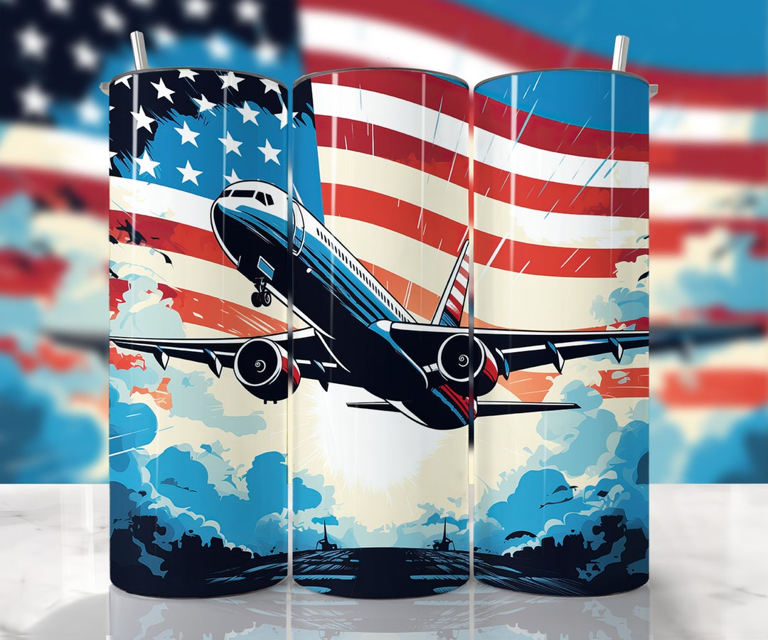 Airplane Tumbler Wrap, Pilot Tumbler Wrap, Plane in the Sky Tumbler, American Tumbler Wrap