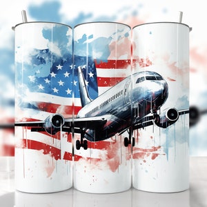 Airplane Tumbler Wrap, Pilot Tumbler Wrap, American Tumbler Wrap, Airplane PNG, Straight & Tapered Tumbler Wrap, Plane Taking Off Tumbler