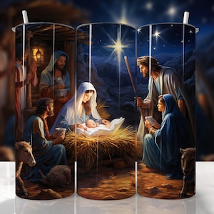 Krippenszene Tumbler Wrap, Krippe Tumbler Wrap, religiöse Tumbler Wrap, Weihnachtsbecher, Bibel Tumbler, gerader konischer Becher