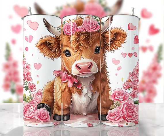 Baby Highland Cow Valentines Day Tumbler Wrap, Valentines Cow Png, Valentine Day Wrap Png, Highland Cow Sublimation, Highland Cow Wrap