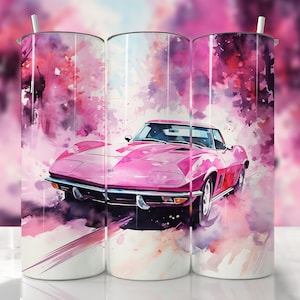 Pink Sports Car Tumbler Wrap, Classic Car Tumbler, Straight & Tapered Tumbler Wrap, Car Sublimation, Muscle Car Tumbler, Car Wrap Tumbler