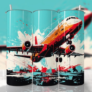 Airplane Tumbler Wrap, Pilot Tumbler Wrap, Graffiti Tumbler Wrap, Airplane, Straight & Tapered Tumbler Wrap, Plane Taking Off Tumbler PNG