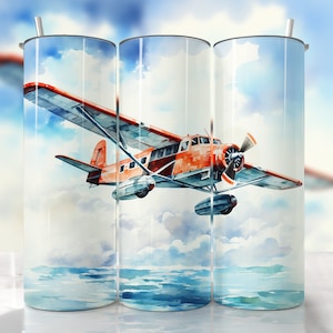 Airplane Tumbler Wrap, Pilot Tumbler Wrap, Watercolor Tumbler Wrap, Straight & Tapered Tumbler Wrap, PNG Flying Plane Tumbler, Airplane Wrap