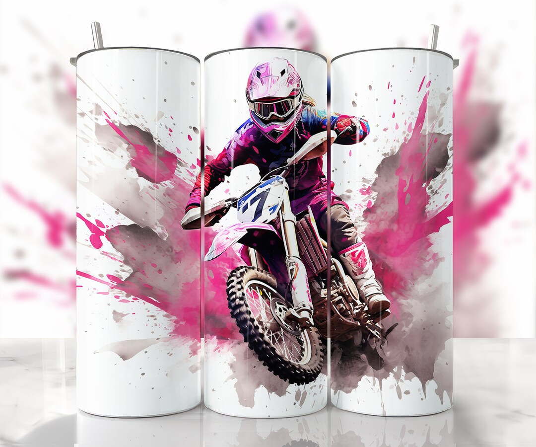 Seamless Dirt Bike Tumbler Wrap, Pink Wrap, Motor Bike Tumbler
