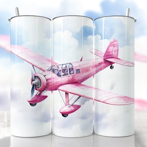 Airplane Tumbler Wrap, Pilot Tumbler Wrap, Pink Plane Tumbler Wrap, Airplane, Straight & Tapered Tumbler Wrap, Plane Taking Off Tumbler