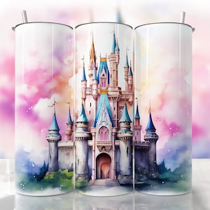 Château de princesse 3D 20oz Tumbler Png, conception sans couture, gobelet de château magique, sublimation de château magique, enveloppement de gobelet droit et conique