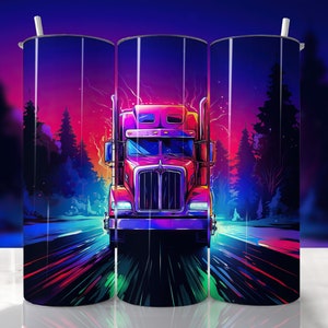 Truck Tumbler Wrap, Neon Truck Tumbler, PNG Straight & Tapered Tumbler Wrap, PNG Truck Sublimation Tumbler Wrap, Truck Driver Wrap