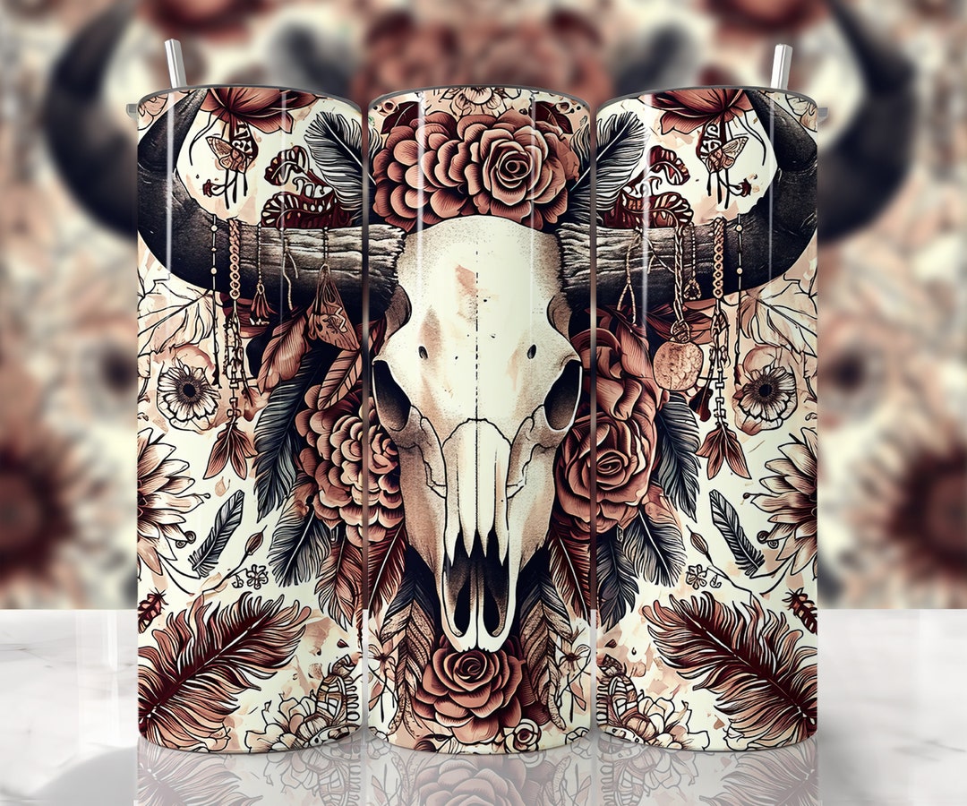 Boho Cow Skull Tumbler Wrap, Country Tumbler Wrap, Western Tumbler Wrap ...