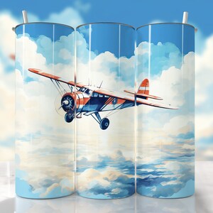 Airplane Tumbler Wrap, Pilot Tumbler Wrap, Watercolor Tumbler Wrap, Straight & Tapered Tumbler Wrap, Flying Plane Tumbler PNG, Airplane Wrap
