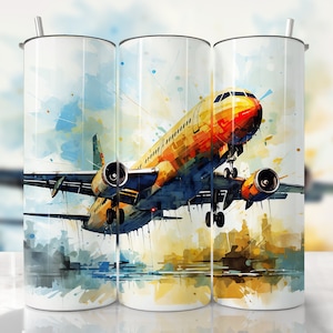 Airplane Tumbler Wrap, Pilot Tumbler Wrap, Watercolor Tumbler Wrap PNG, Straight & Tapered Tumbler Wrap, Flying Plane Tumbler, Airplane Wrap
