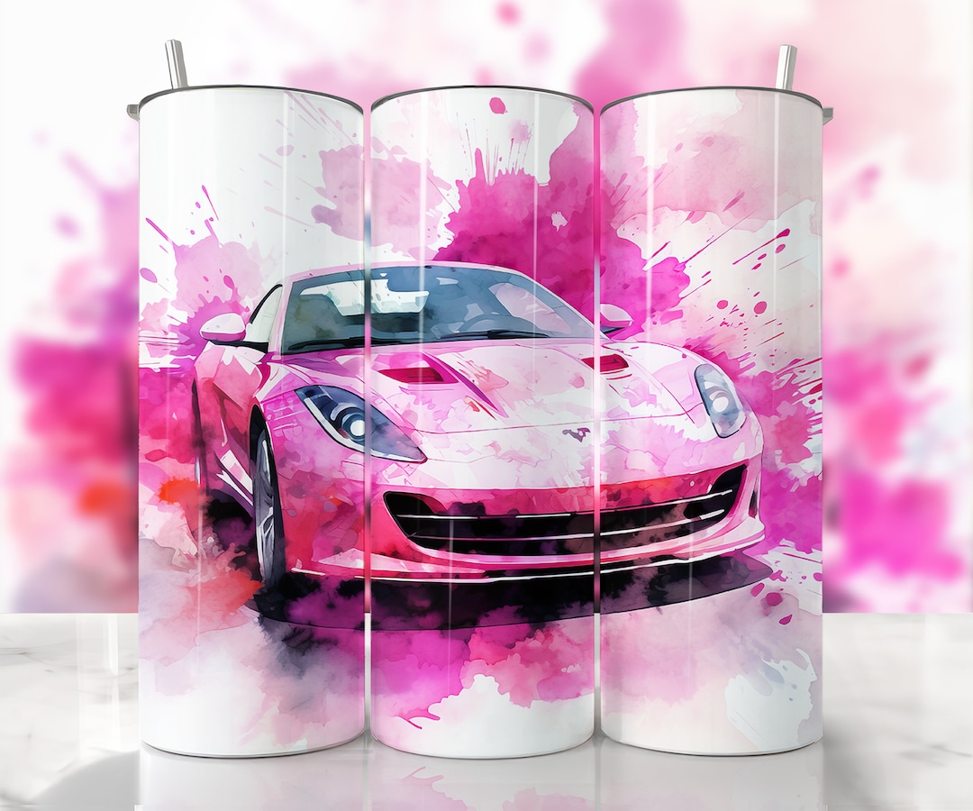 Pink Sports Car Tumbler Wrap, Classic Car Tumbler, Straight & Tapered