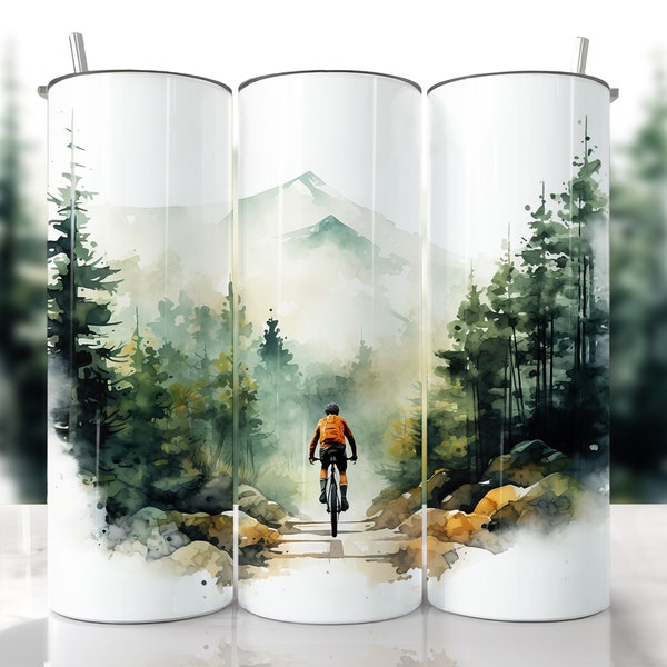 Bicycle Tumbler Wrap, Bike Tumbler Wrap, Watercolor Tumbler Wrap, Mountain Bike Tumbler, Straight & Tapered Tumbler Wrap, Bike Sublimation