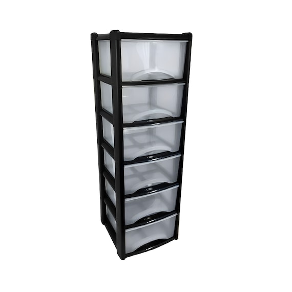 black plastic dresser 3 Drawer, Wide Plastic Storage Drawer Cart, Black/Natural Clear