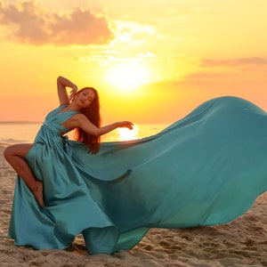 Satin Flying Dress: Long Train Flowy Gown - Photoshoot Dress