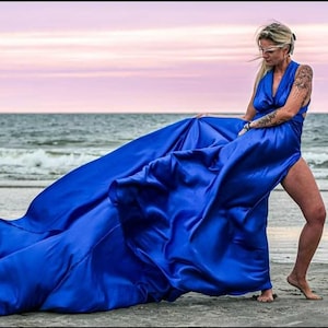 Satin Flying Dress: Long Train, Convertible Gown - Photoshoot Dress / Photoshoot Dress /  Flowy Dress / Santorini Flying Dress