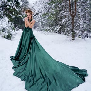 Long Train Satin Flying Dress: Convertible Gown, Photoshoot Dress, Flying dress for Photoshoot, Santorini Flying Dress