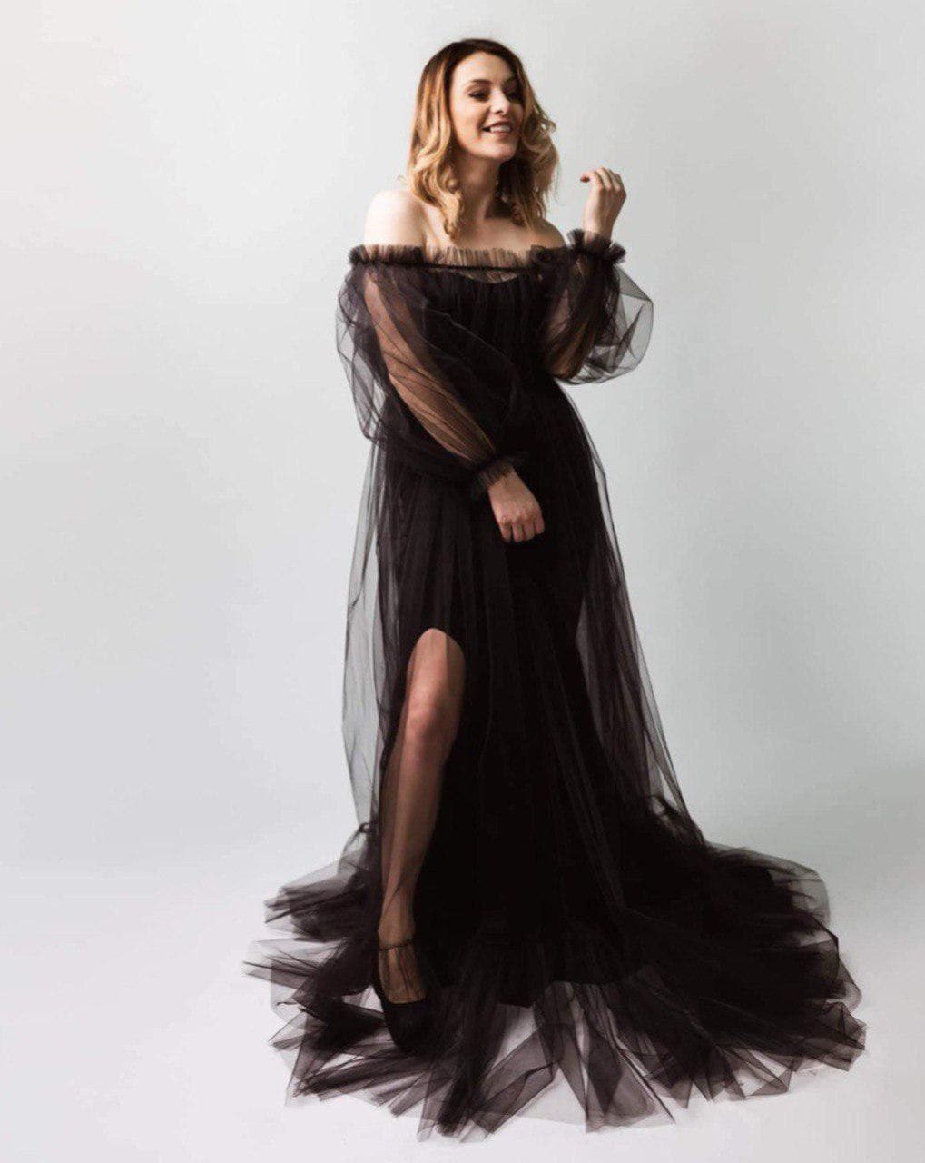black tulle layered dress Wedtrend Women Sparkly Black Prom Dress A Line Long Corset Tiered Tulle Party Dress With Slit, Black / US16W