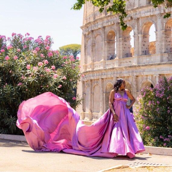 dress with long train for photoshoot Long Flying Dress